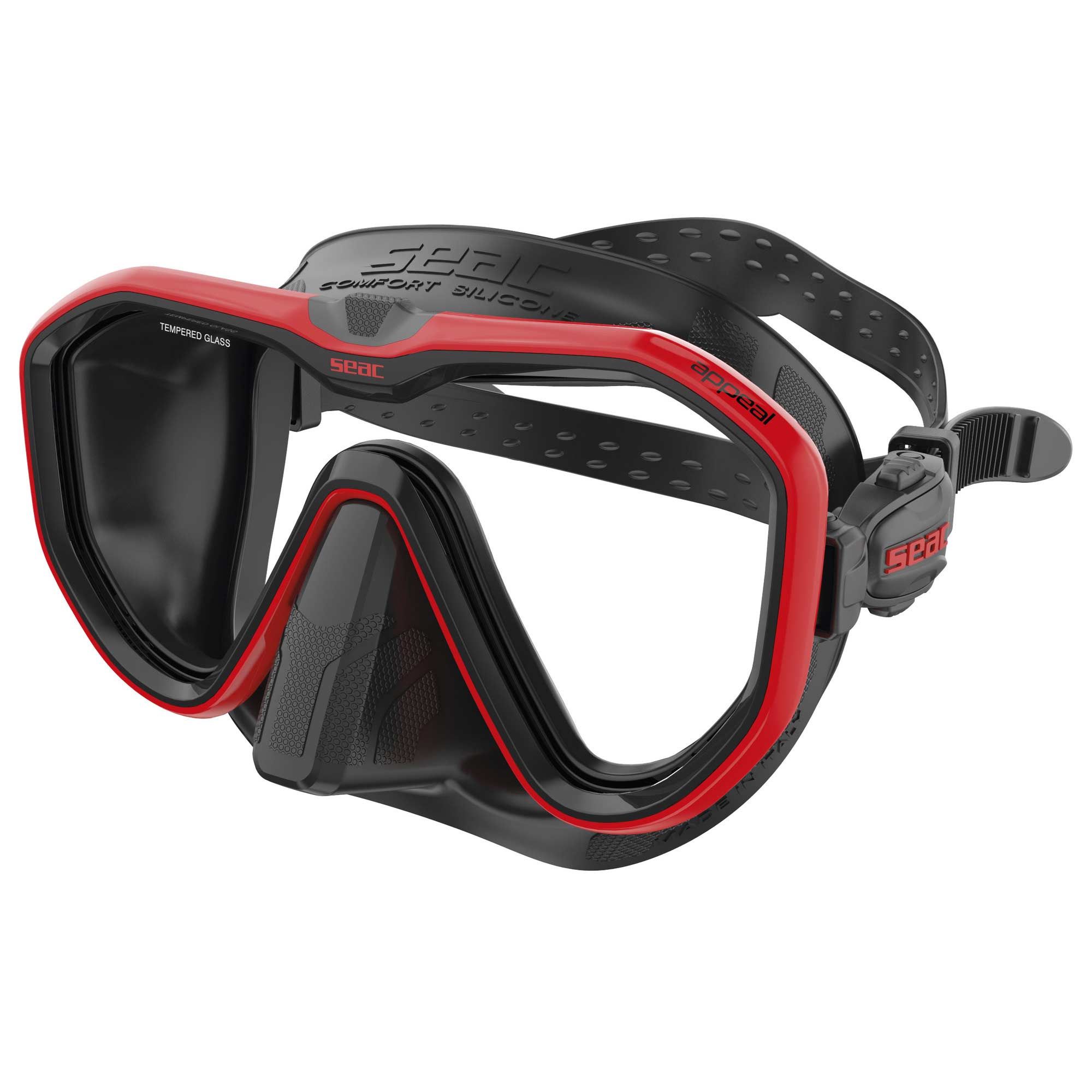 Seac Appeal Pro, duikmasker van Italiaanse makelij met één lens en een universele bevestiging voor actiecamera's Seac Appeal Pro, duikmasker van Italiaanse makelij met één lens en een universele bevestiging voor actiecamera's